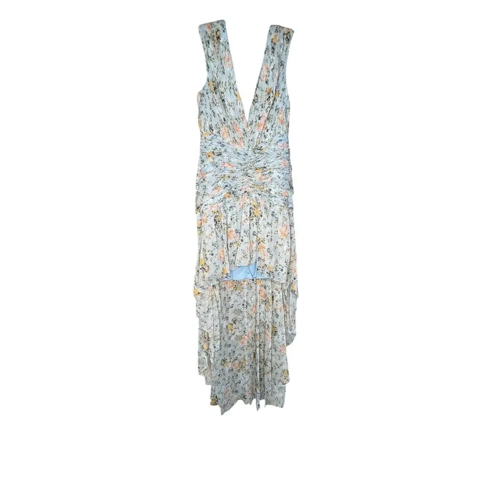 Mac Duggal NWT High Low Sleeveless Floral Chiffon Dress in Blue Multi Size 4 - Picture 4 of 7